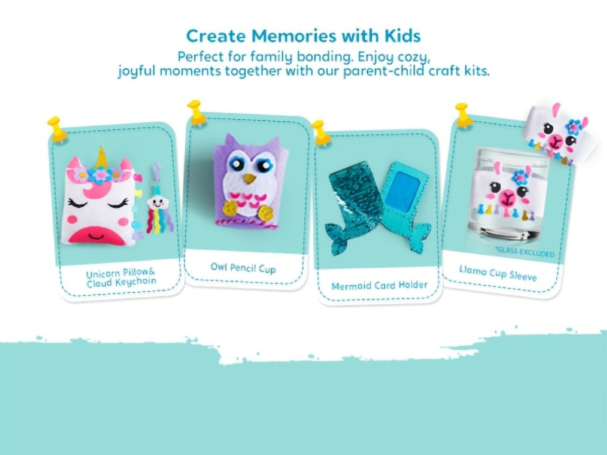 Kids Sewing Kit for Beginners 7 Felt Craft Projects, Pre-Punched Holes Safe Needles Mini Pillow Keychain Card Holder Cup Sleeve
