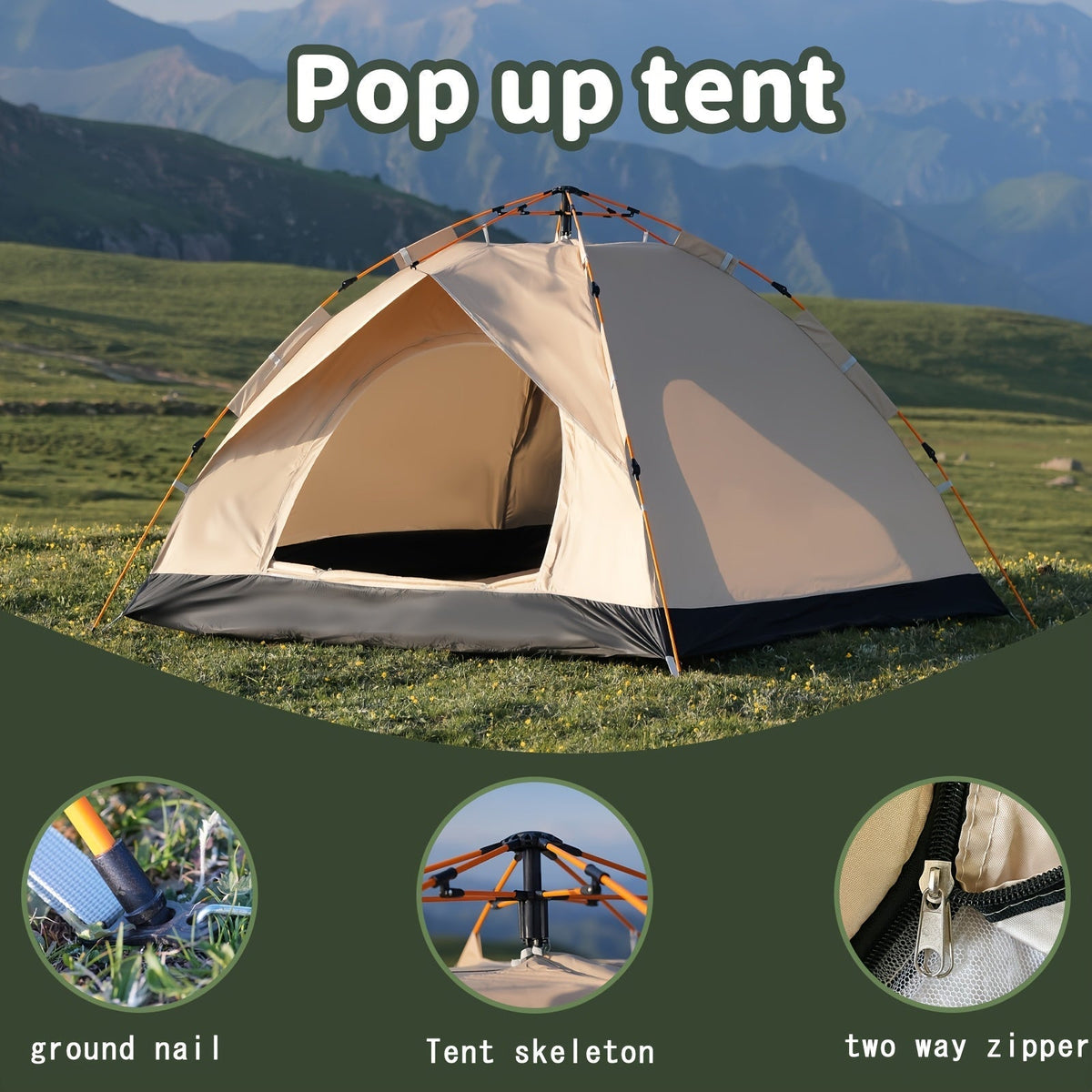 Camping Tent 4-Person Automatic Quick-Open with Two Doors and Earth-Yellow Model Options for Outdoor Camp Setup