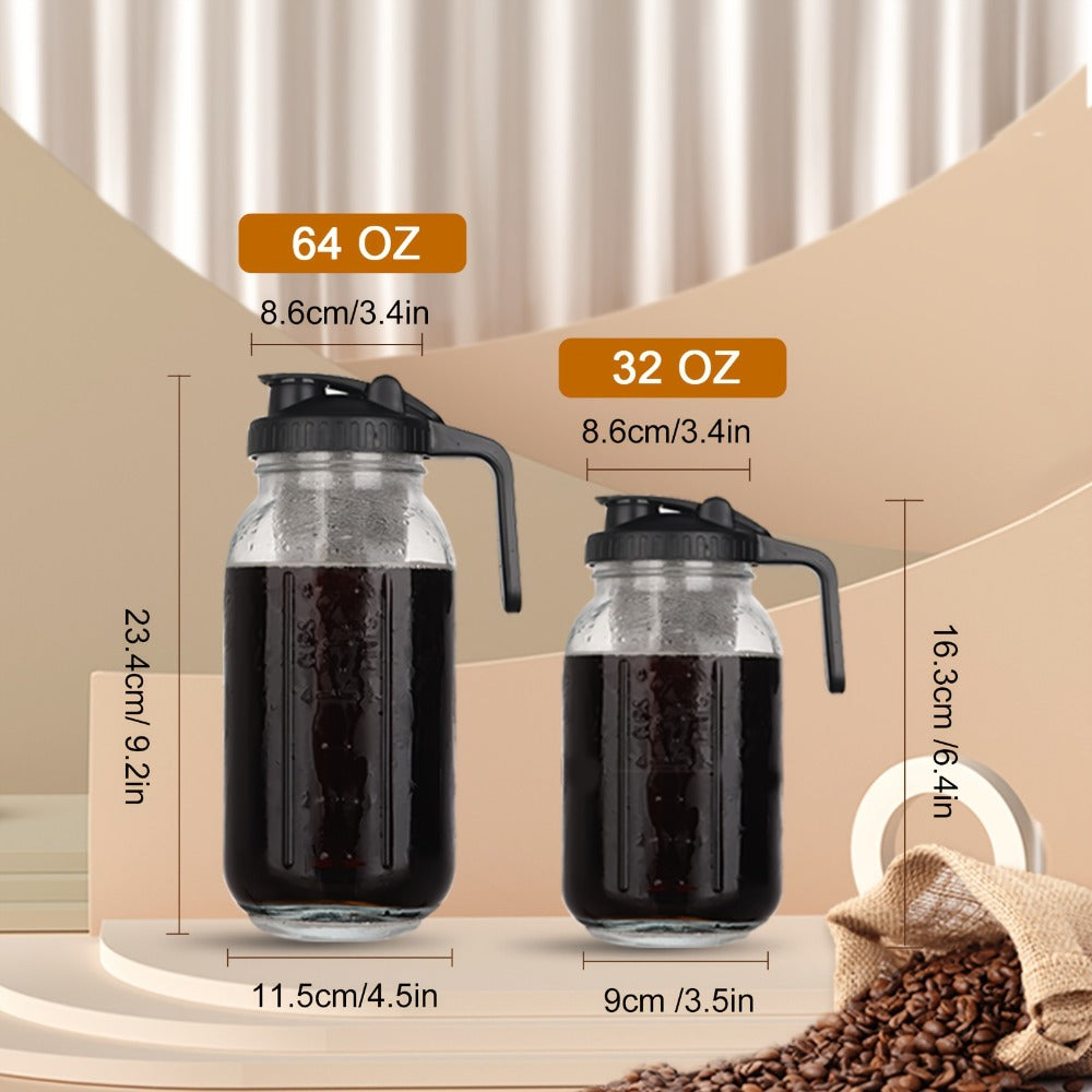 Cold Brew Coffee Pot Set with Stainless Steel Filters & Cleaning Brush – 32oz Glass Mason Jar Cold Brew Maker for Home