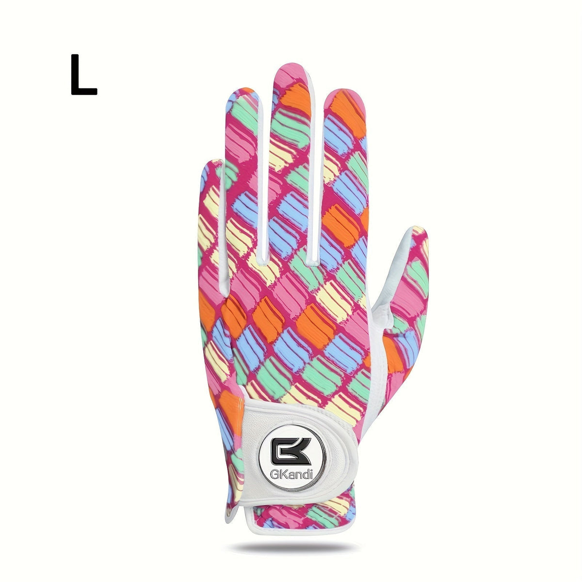 Women's Golf Gloves Left Hand with Ball Marker – All-Weather Grip Leather Golf Glove for Ladies Right-Handed Golfers, Colorful Design