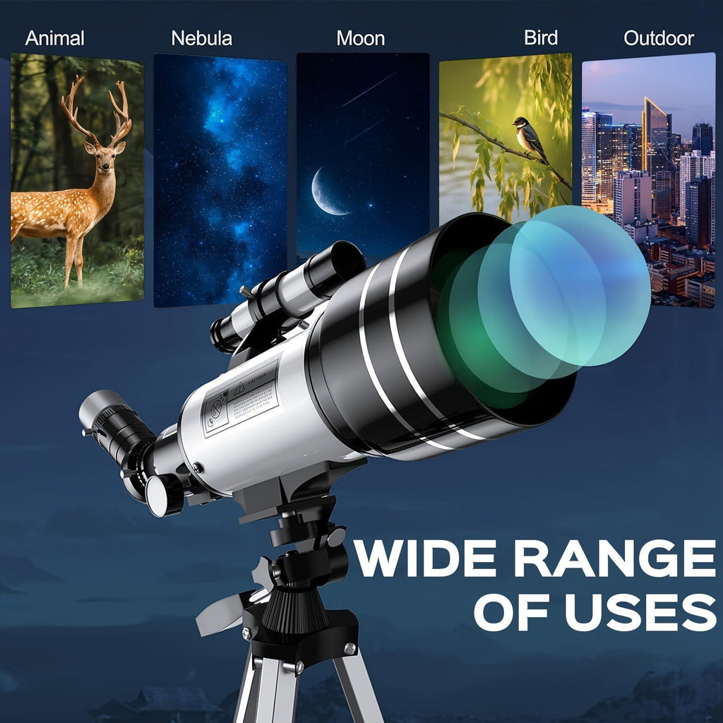 70 mm Refractor Telescope Kit with Five Color Labels, Tripod, Phone Holder and Two Eyepieces