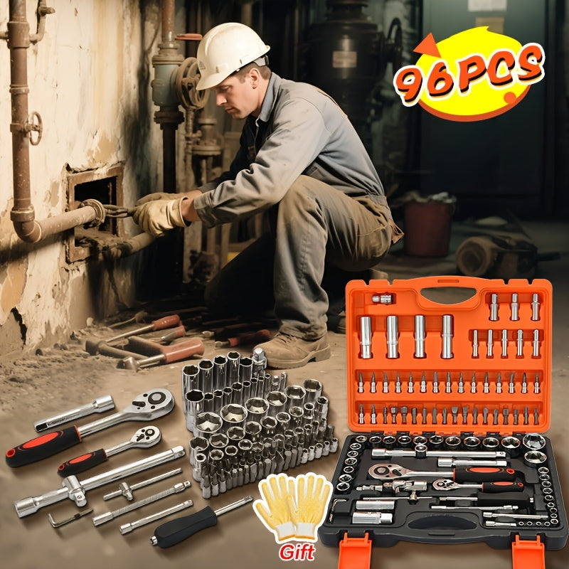 Professional Automotive Tool Set 55 / 63 / 96-Piece – Ratchet Socket Wrench Kit for Car & Bicycle Maintenance | High-End Mechanic Hand Tools