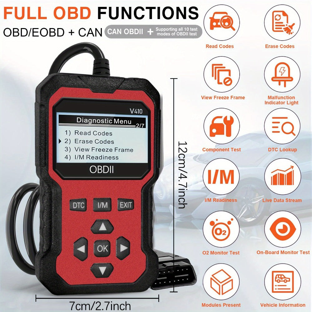 OBD2 Scanner Car Diagnostic Tool – CAN Protocol Code Reader with Freeze Frame, I/M Monitor, 9 Protocols & 6 Languages