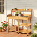 Garden Potting Table 4-Tier with Removable Sink, Adjustable Shelf, Drawer & Side Hooks, Outdoor Planter Stand for Yard Greenhouse in Wood