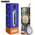 Insulated Tumbler Drinkware Bookshelf Graphic by SAXUMOUT, 20oz Stainless Steel Cup with Lid and Straw