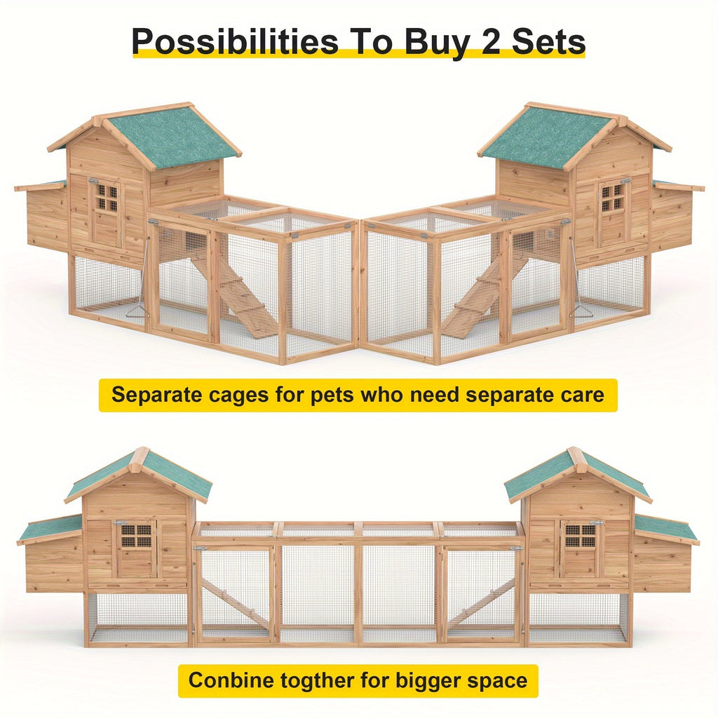 Wooden Chicken Coop with 80.75in Run, Nest Box, Ramp and Brown Frame for Outdoor Backyard Poultry
