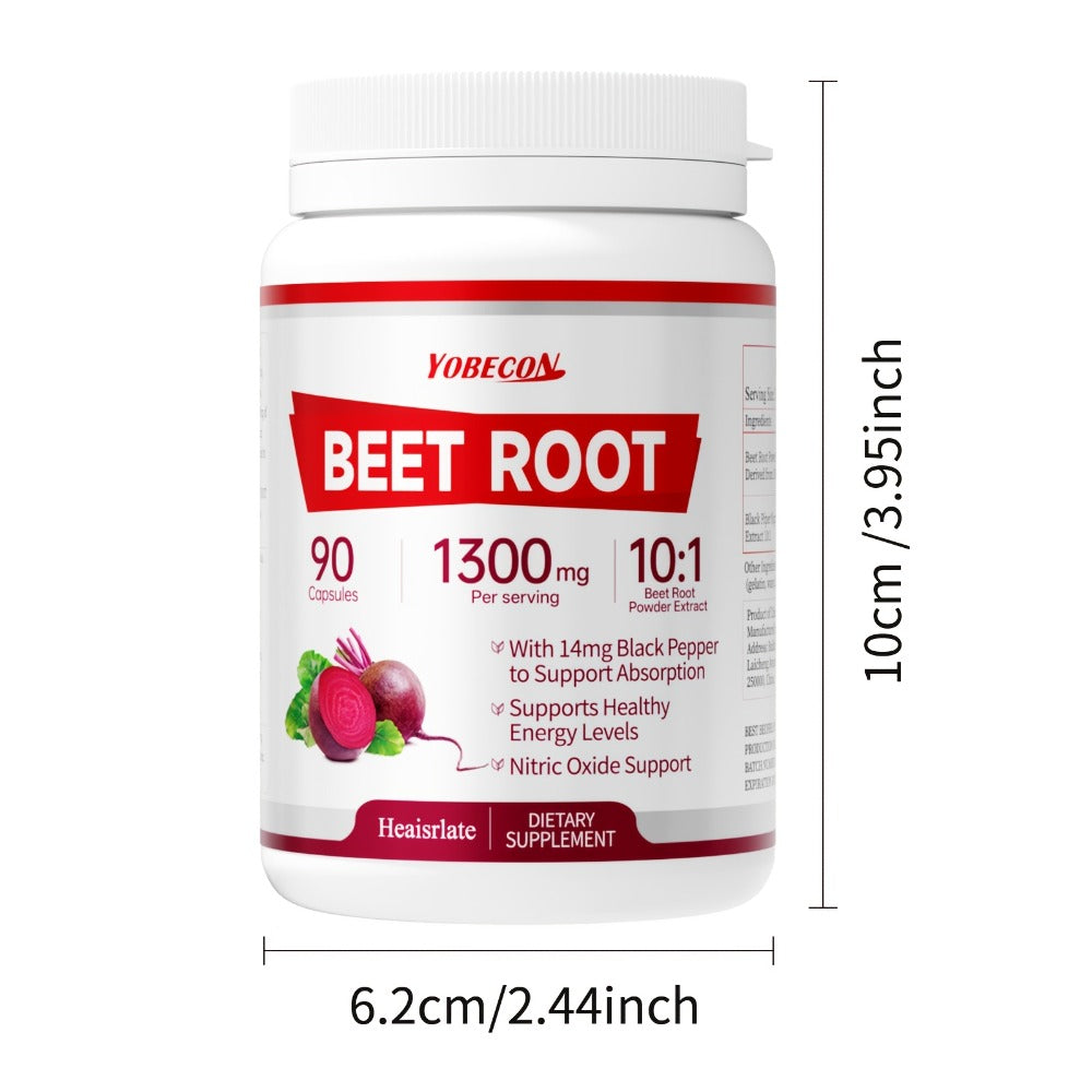 Dietary Supplement Capsules with YOBECO Label, Beet Root Extract 1300mg, Black Pepper and 90 Count