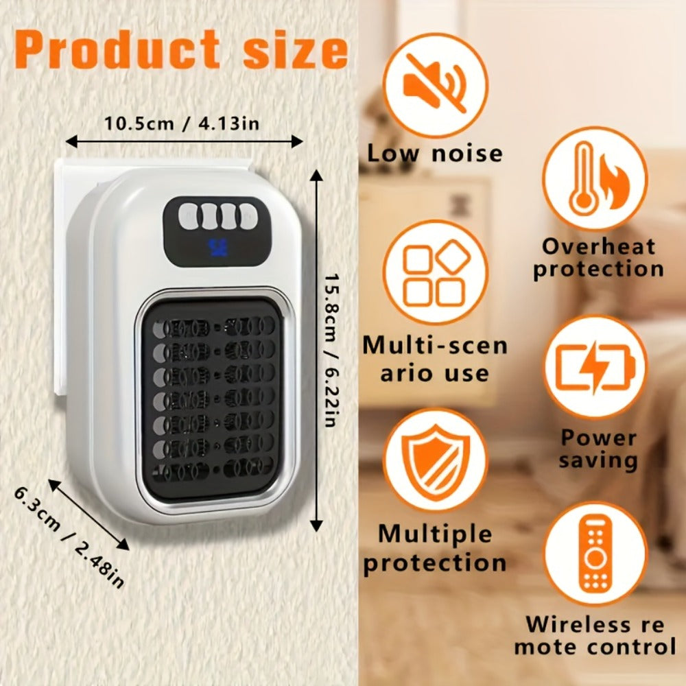 Wall Mounted Mini Electric Space Heater, Fast Heating, 3 Modes, Adjustable Temperature, Overheat & Tilt Protection