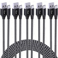 Five-Pack Braided USB-A to USB-C Charging Cables in 3.3, 6.6 and 10 ft Lengths, Black and White