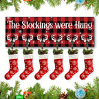 Christmas Stocking Wall Rack with Six Hooks, Red Plaid Sign and The Stockings Were Hung Text