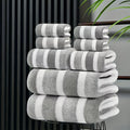 Bath Hand Towels, Towel Set 8 Piece Two-Color Striped Mix with 2 Bath, 2 Face and 4 Hand Towels in Four Colors