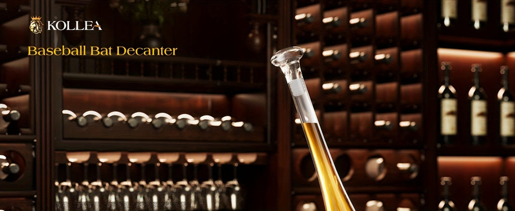 Baseball Bat Whiskey Decanter Set with 20.2 oz Bat-Shaped Bottle, Two 10.1 oz Baseball Glasses and Display Stand