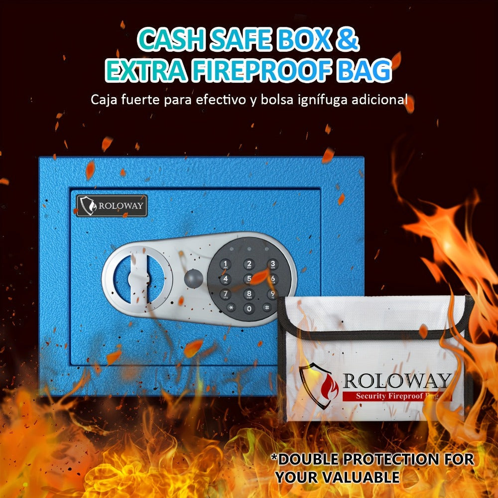 Home Security Safe Box with Sensor Light & Fireproof Bag, Digital Keypad Lock Box with Backup Keys for Cash
