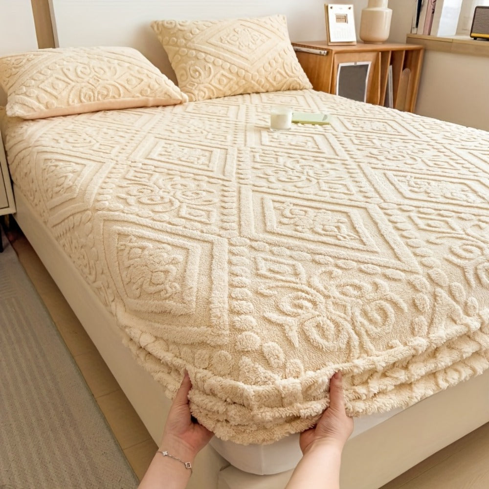 Embossed Plush Fitted Sheet with Four Colors and Twin, Full, Queen or King Size Options for Cooler Seasons