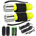 Scuba Diving Flashlight 2-Pack – Waterproof 80ft T6 LED 500 Lumens, Rechargeable 18650 USB, 3 Modes Rotary Switch Dive Light for Snorkeling