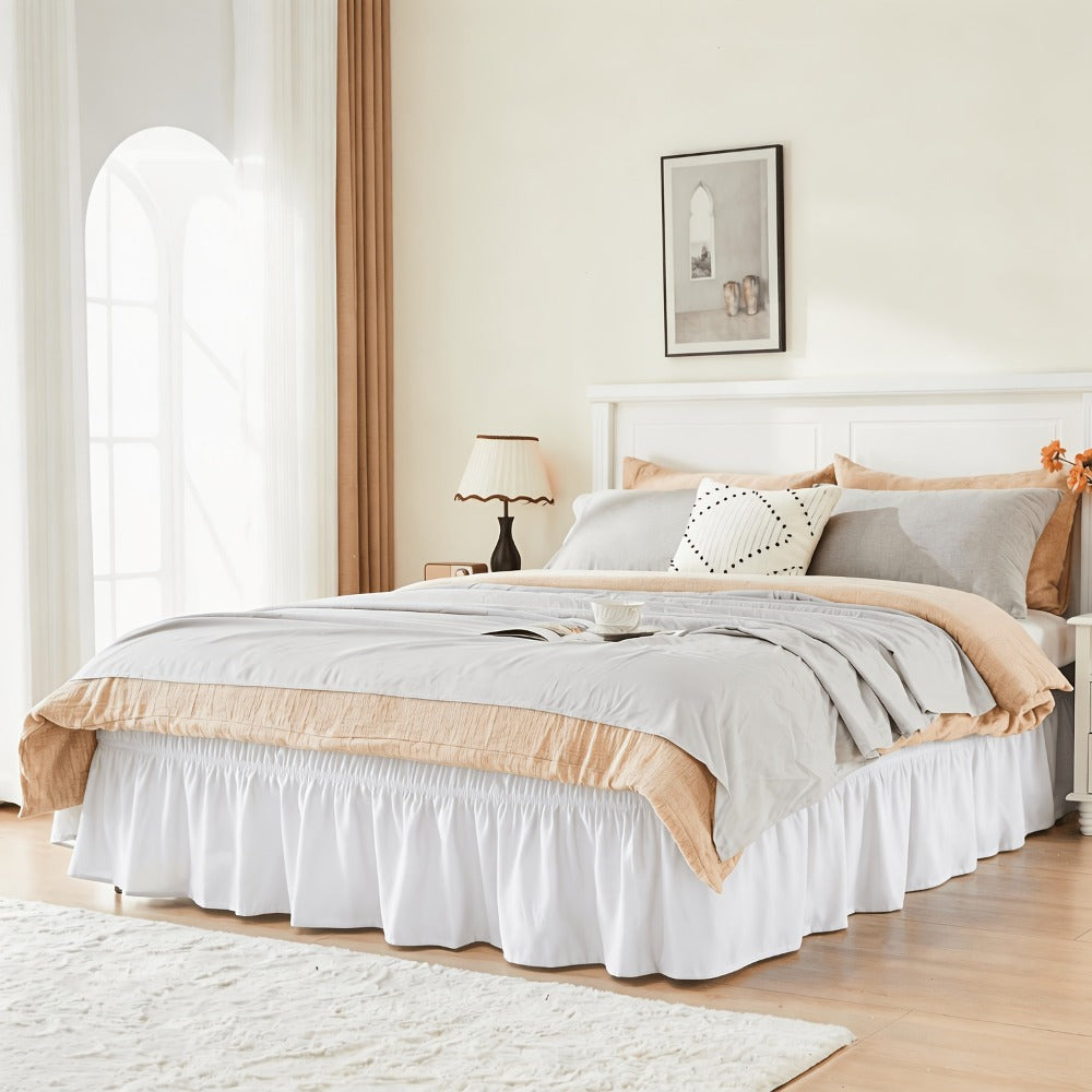 Ruffled Bed Skirt with Adjustable Elastic – Twin Full Queen King, 15-Inch Drop, Machine Washable, 30 Colors