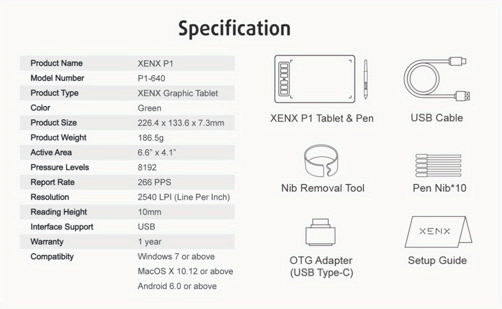 Graphics Drawing Tablet XENX P1-640 8192 Pressure Sensitivity 6 Hot Keys 6.6x4.1 Inch Active Area for an Everyday Personal Care Routine