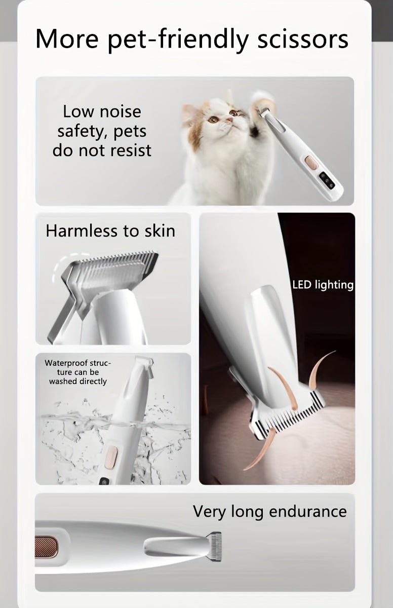 Pet Grooming Clippers USB & Battery Powered – Low Noise Electric Hair Trimmer for Cats Small Dogs, Cordless Rechargeable Pet Clipper