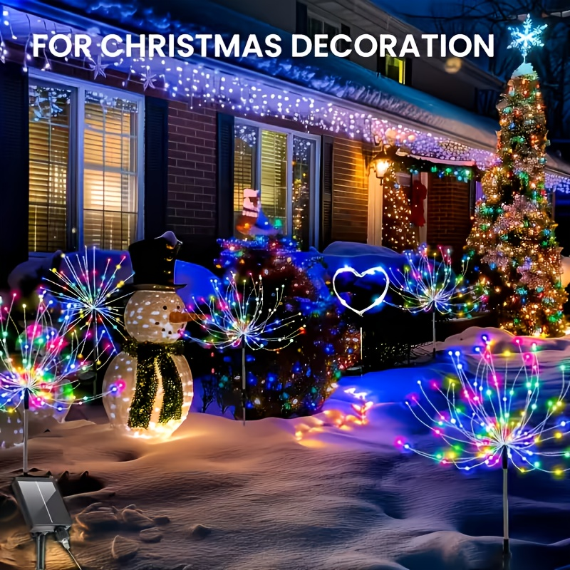 Solar Garden Lights Firework Stakes with 240/360/480 LEDs, 8 Modes, 4/8 Packs and Three Colors