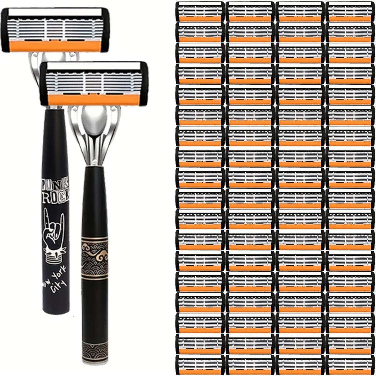 Safety Razor Kit 2 Handles 72 Double Edge Replacement Blades – Classic Wet Shaving Razor Set with Non-Slip Ergonomic Grip for Close Clean
