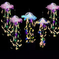Five-Piece Illuminated Jellyfish Hanging Decoration Set with Translucent Crystal-Style Ribbons
