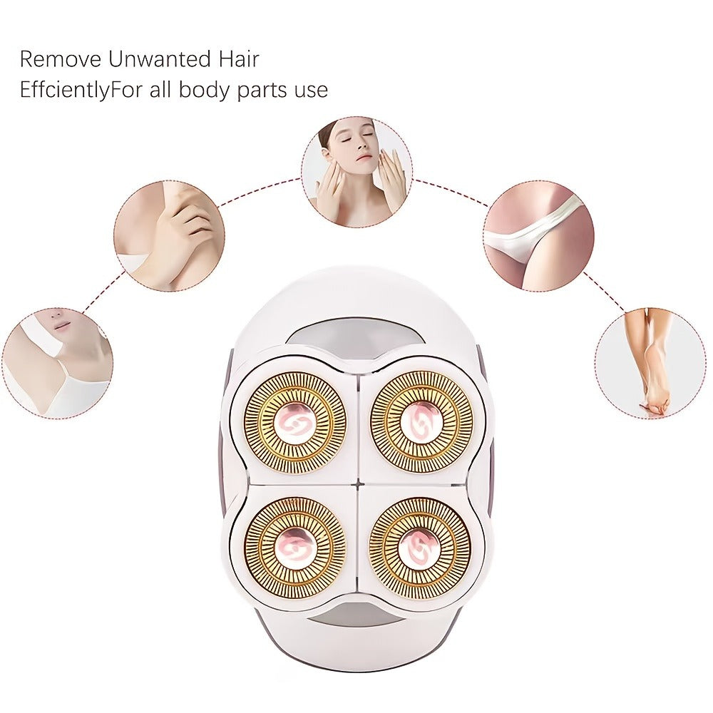 Electric Shaver 4-Head Women’s Rotary Grooming Tool with 360° Movement, USB Charging and Wet/Dry Use