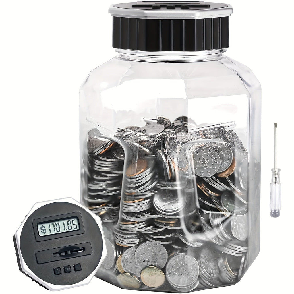 Digital Coin Counting Piggy Bank for Adults, Extra Large 2.4L LCD Counter Jar, Transparent Acrylic Money Saving Bank with Display