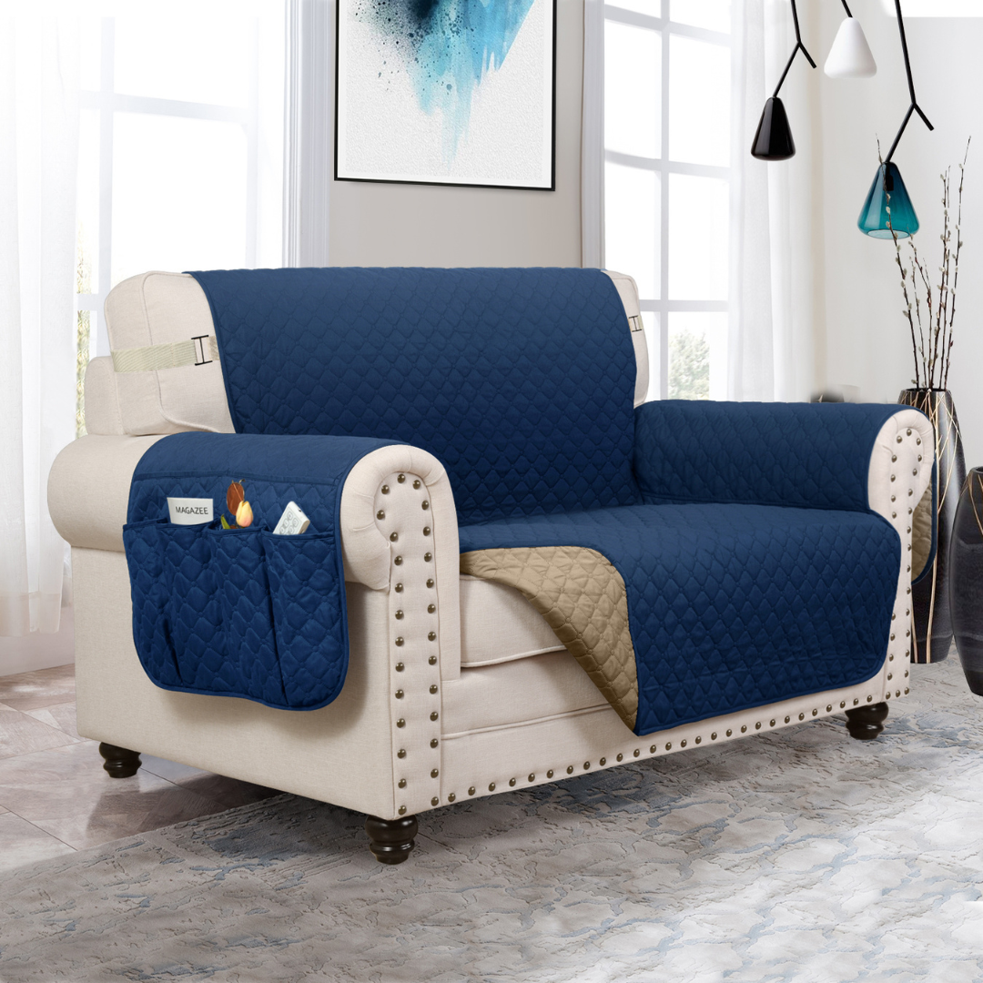 Dog Furniture Protector Cover Navy / Tan / Loveseat (58 IN X 40 IN X 14 IN)