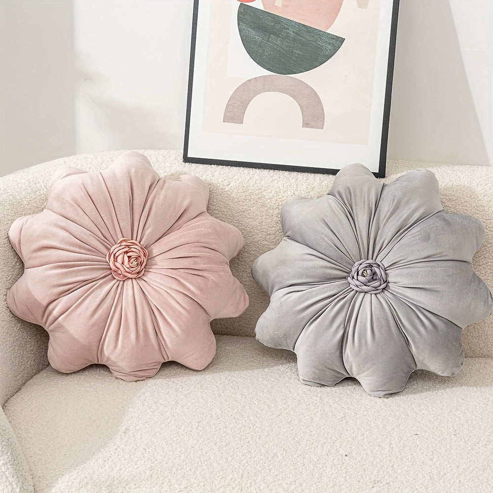 Round Flower Shaped Throw Pillow with Insert 16 Inch Soft Knit Decorative Cushion Machine Washable Zipper for Sofa Bed Car Home Decor 5