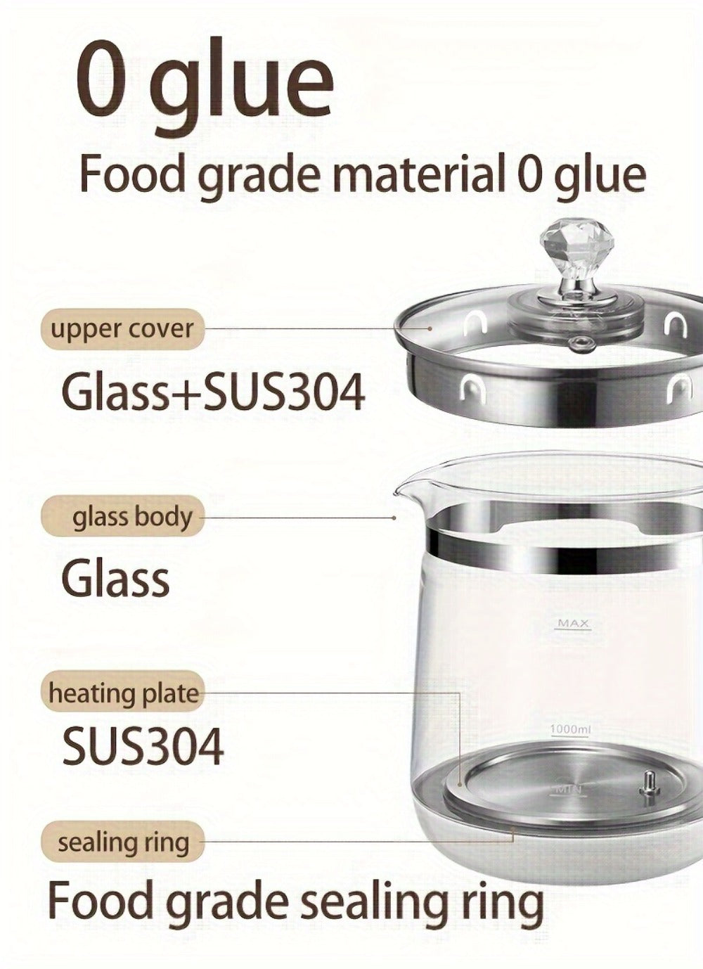 Electric Health Pot Smart Kettle 1.8L Thickened Glass 18 Smart Functions Removable Filter Multi-Functional for Tea Herbal Brewing Camping
