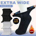 12-Pair Extra-Wide Ankle Sock Set in Black or Black-and-White with US 9-11 and 10-13 Sizes