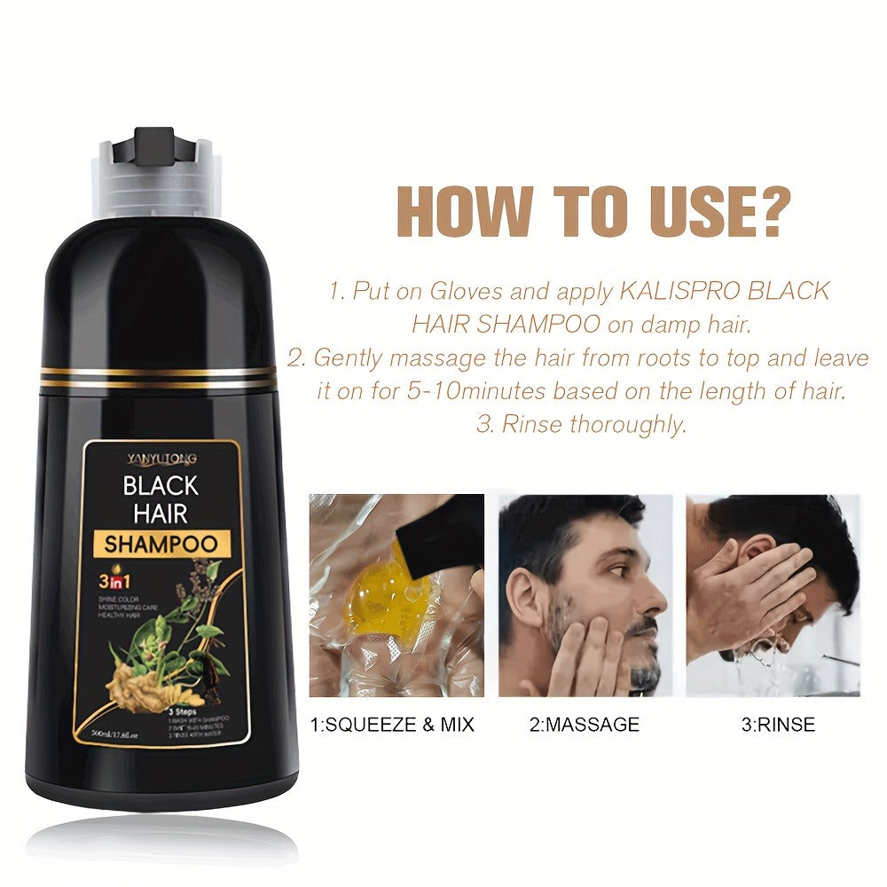 Hair Color Shampoo, YANYUTONG 3-in-1 Black Hair and Beard Color Two-Pack with 500ml Bottles