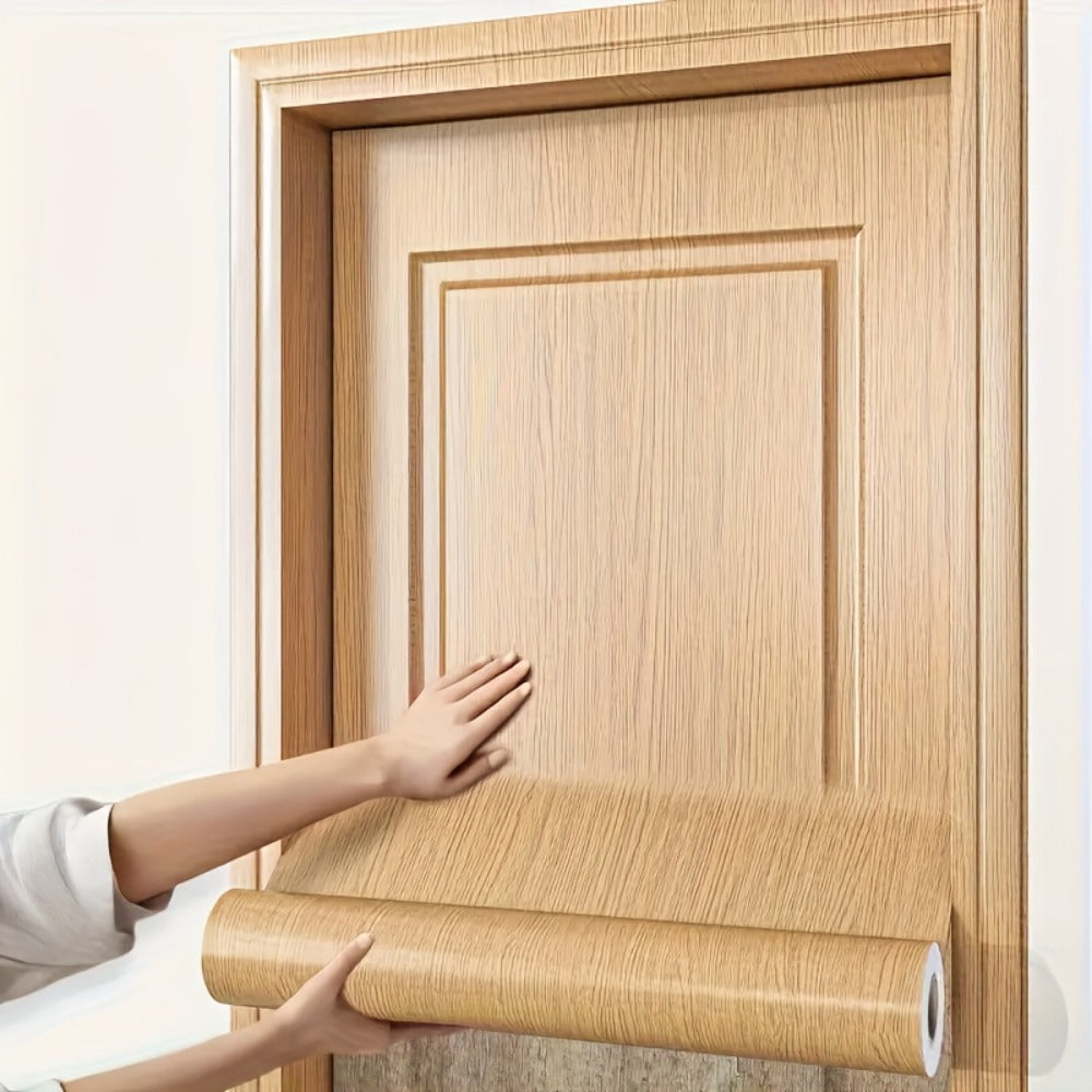 Wood Grain Door Sticker Self-Adhesive Removable Peel & Stick Door Wrap Film Vinyl Decal, for Entryways, Bedrooms and Living Spaces