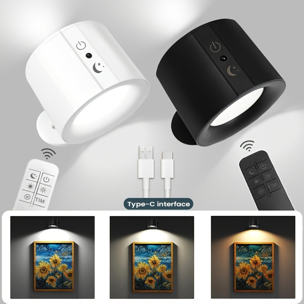 USB Rechargeable LED Wall Light 2 Pack, 360° Rotating Magnetic Ball Touch Control Reading Lamp with 3 Color Temps