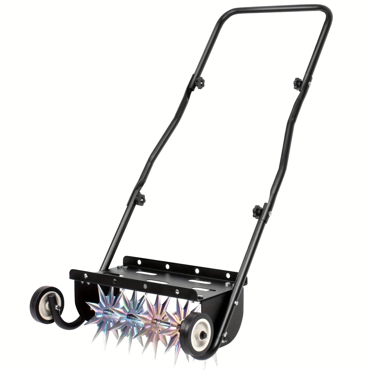 Rolling Lawn Aerator Push Spike 16.5" with 5-Star Steel Tines, Weight Tray & Steel Handle for Deep Soil Aeration