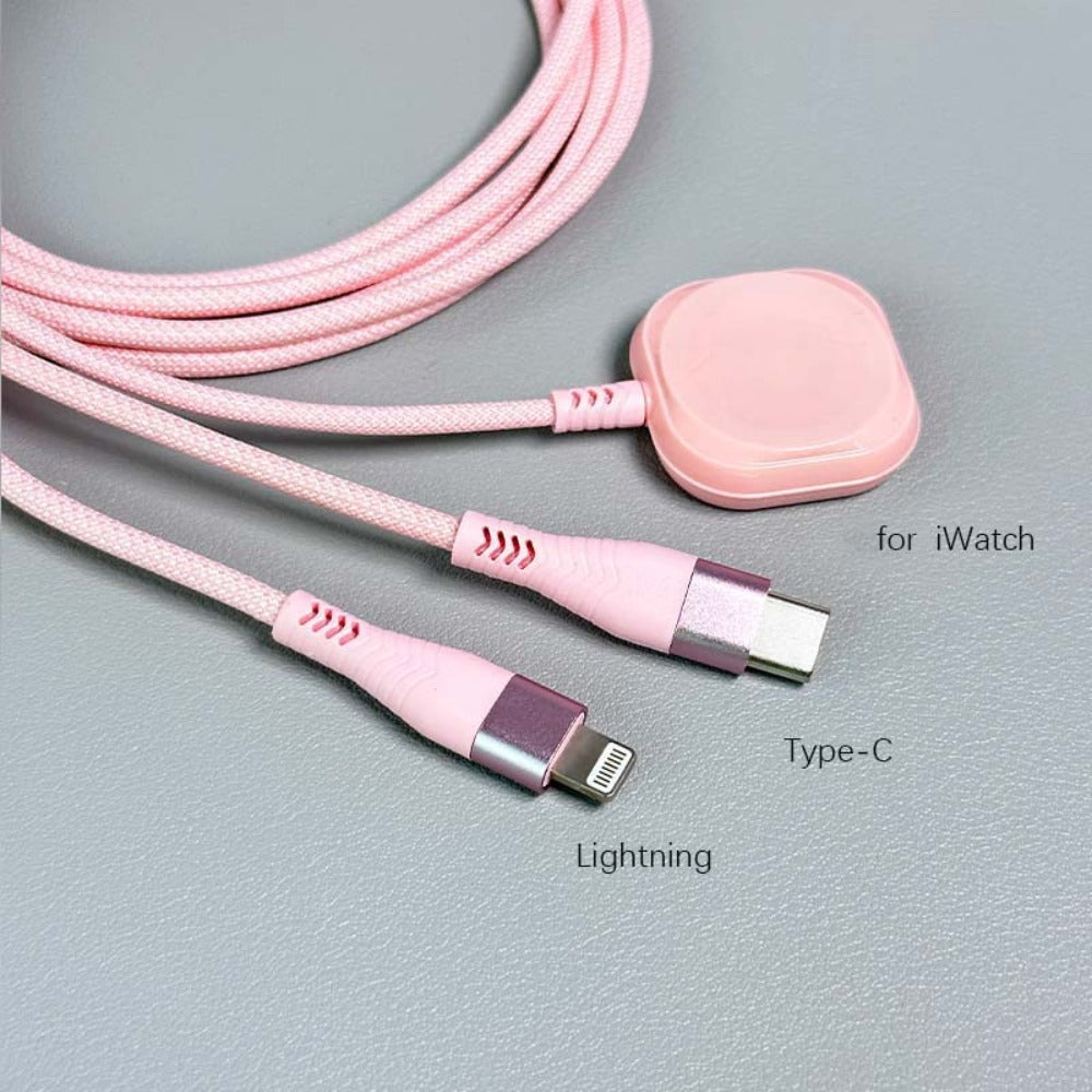 Nylon Braided 3-in-1 Magnetic Charging Cable 1.2M – iWatch Wireless Charger + Lightning Fast Charge + USB-C for iPhone 8–16 Android Samsung