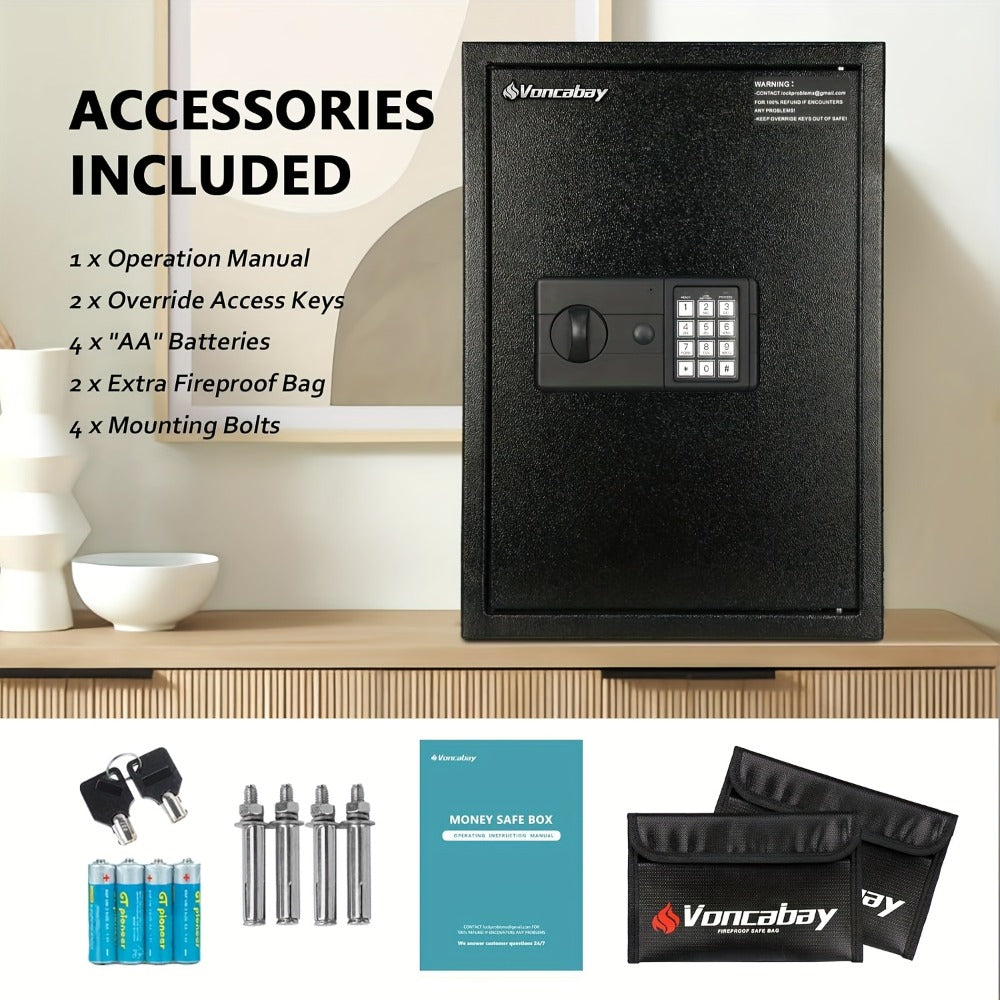 Home Security Safe Box with Sensor Light & Fireproof Bag, Digital Keypad Lock Box with Backup Keys for Cash