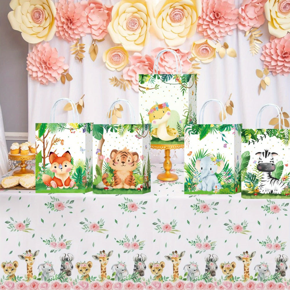 Party Favor Bags Safari Animals Jungle Theme Woodland Print Paper Goodie Bags with Handles for Kids Birthday Party Candy Gift Bags 8 Styles