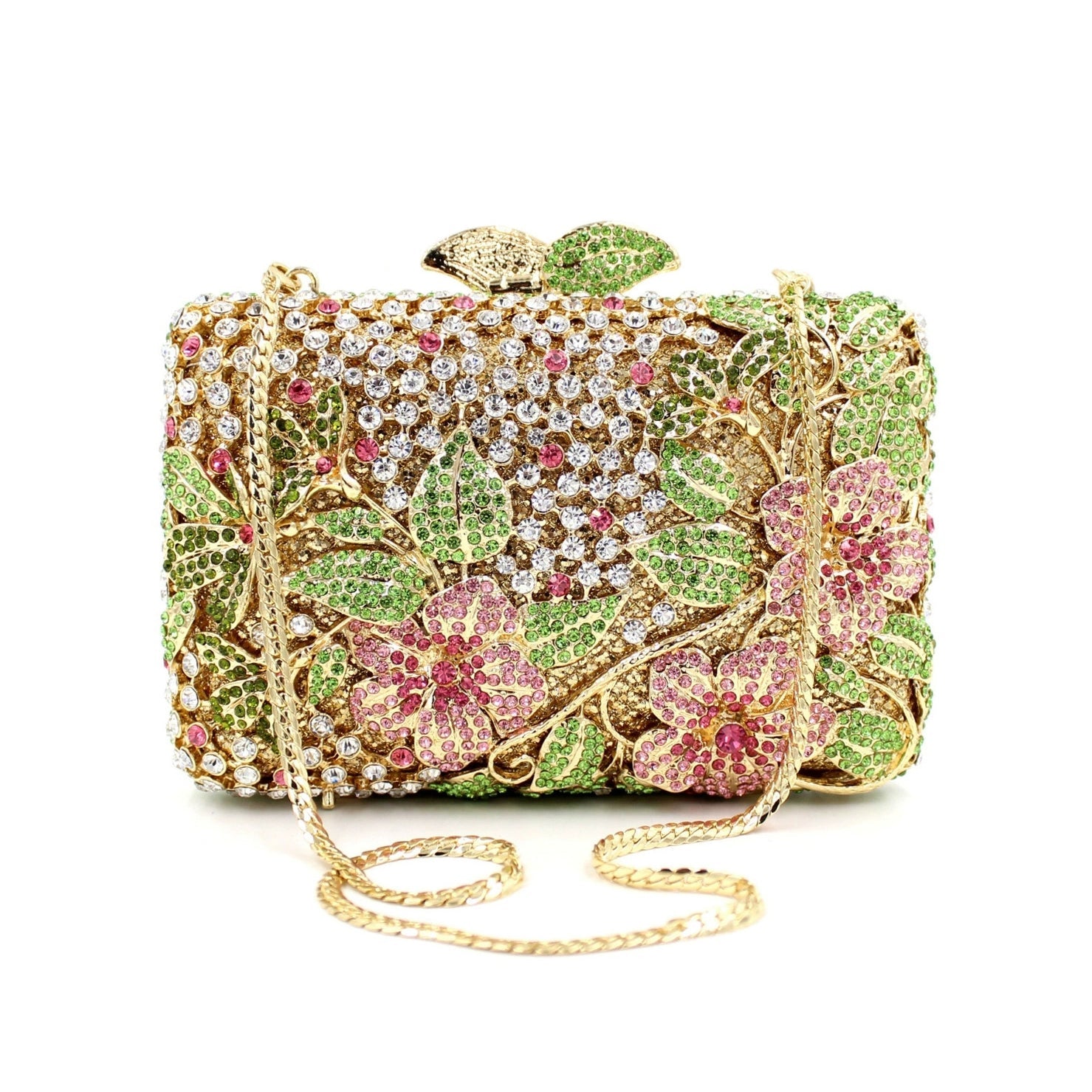 Blooming Pink Flowers Rhinestone Evening Bag,Wedding Clutch