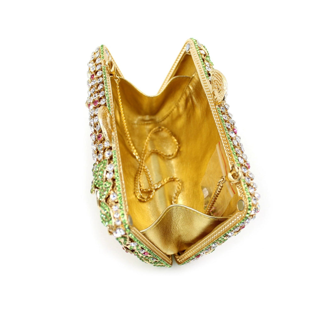 Blooming Pink Flowers Rhinestone Evening Bag,Wedding Clutch