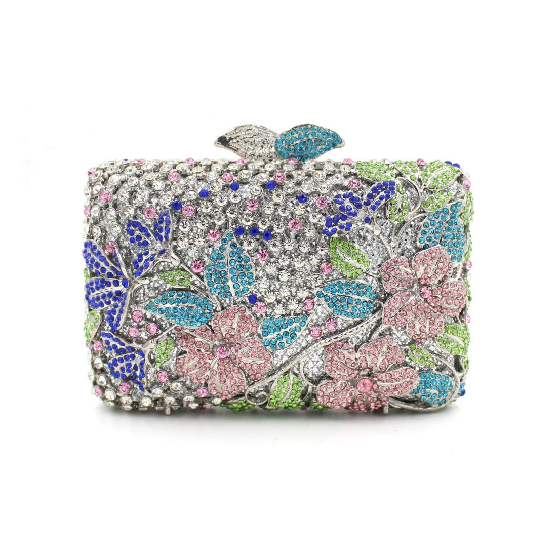 Blooming Pink Flowers Rhinestone Evening Bag,Wedding Clutch