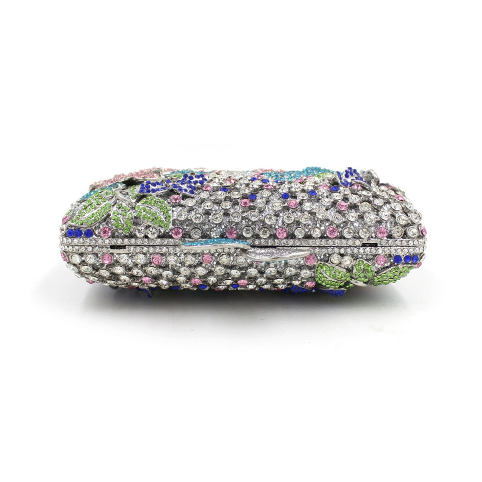 Blooming Pink Flowers Rhinestone Evening Bag,Wedding Clutch