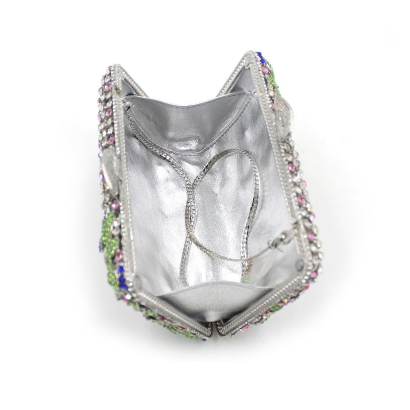 Blooming Pink Flowers Rhinestone Evening Bag,Wedding Clutch