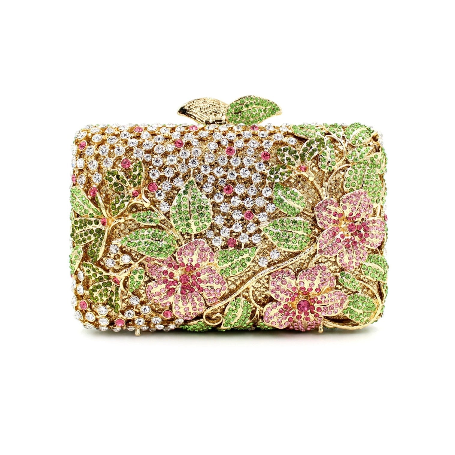 Blooming Pink Flowers Rhinestone Evening Bag,Wedding Clutch