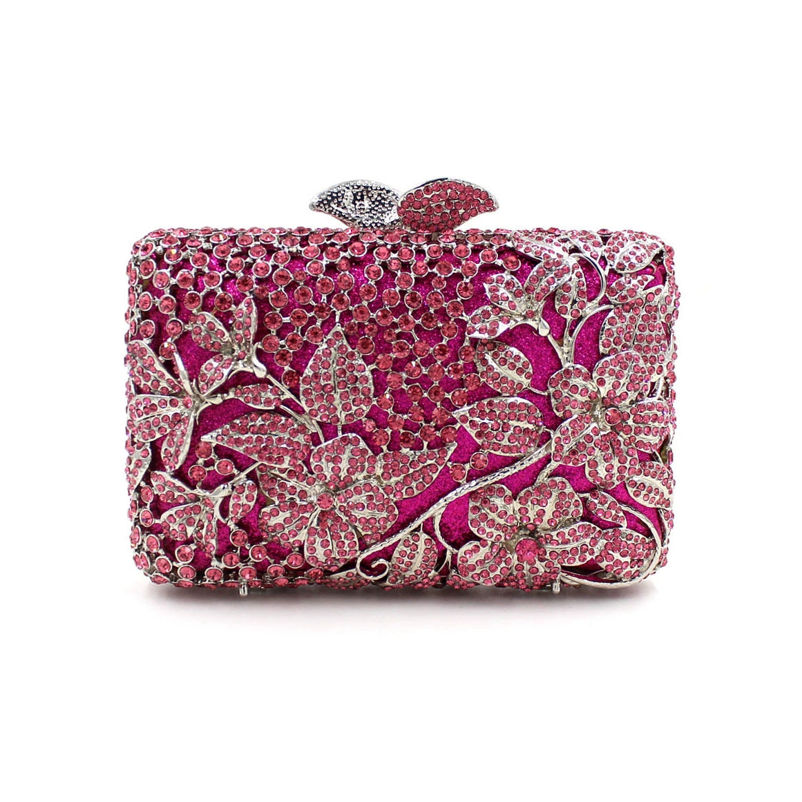 Blooming Pink Flowers Rhinestone Evening Bag,Wedding Clutch