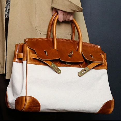 Canvas And Leather Handbags,Canvas Leather Bag,Work Bag,Unisex, 15in