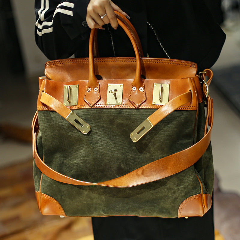 Canvas Tote With Leather Handles,Canvas Bag With Leather,16.5in