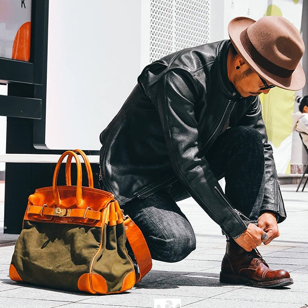 Canvas Tote With Leather Handles,Canvas Bag With Leather,16.5in