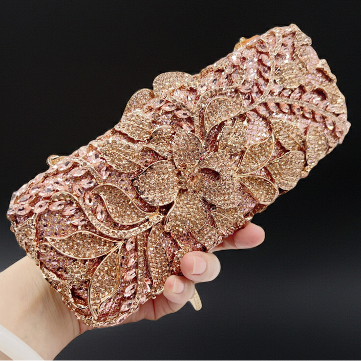 Gold Rhinestone Evening Clutch Crystal Wedding Party Bag