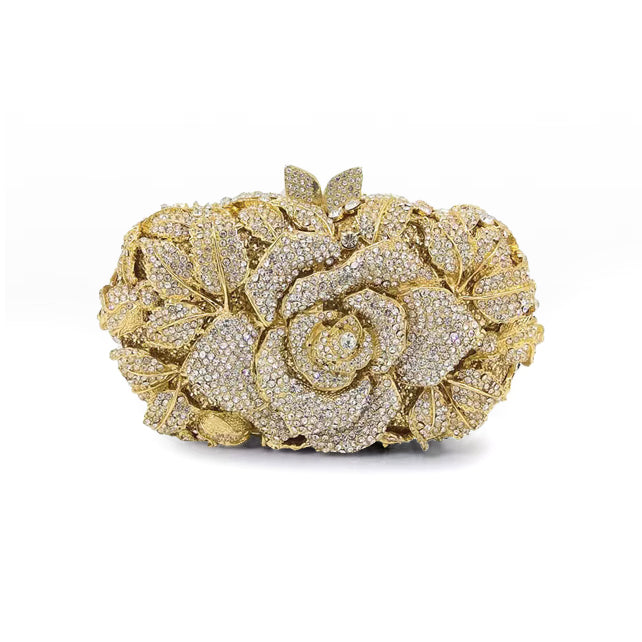 Bridal Inlaid Rhinestone Rose Clutch, Evening Bag, Prom Clutch -i7bags